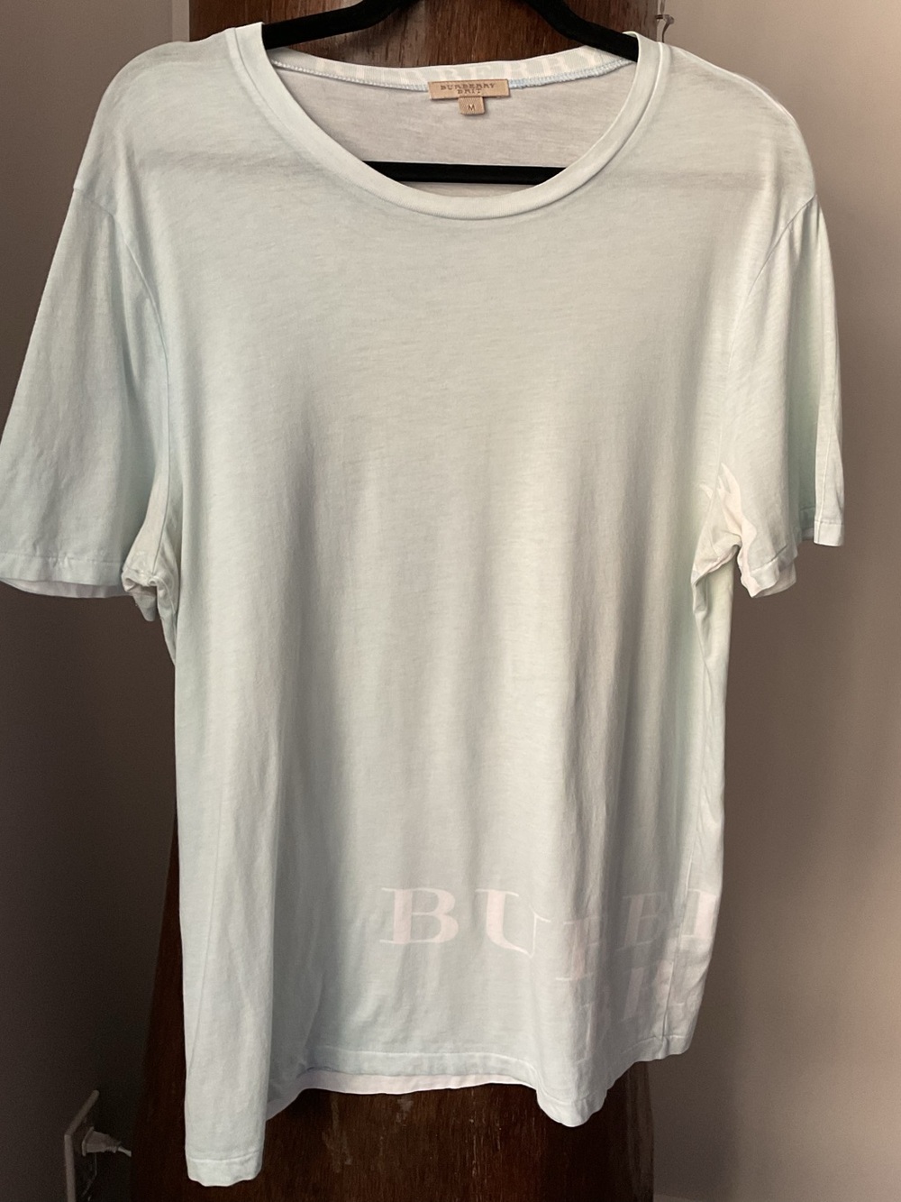 Burberry Brit Mens Sky blue/ Aqua Asymmetrical Ghost Style Screen logo.